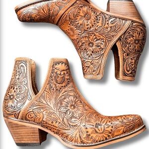 Myra Intricate Floral Tan Ankle Boots